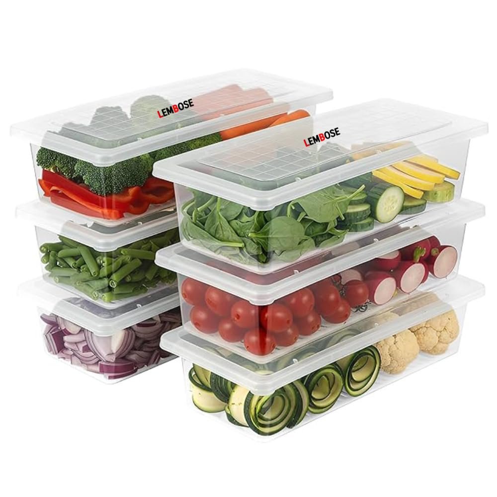 LEMBOSE Fridge Storage Refrigerator Organizer Container Square Handle Food Storage fridge storage container
