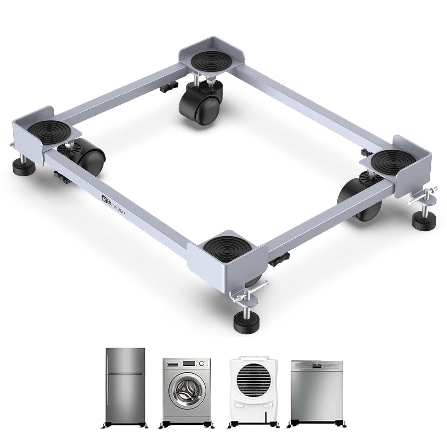 BonKaso Adjustable Heavy Duty Appliance Stand with Wheels & Anti-Slip fridge storage rack