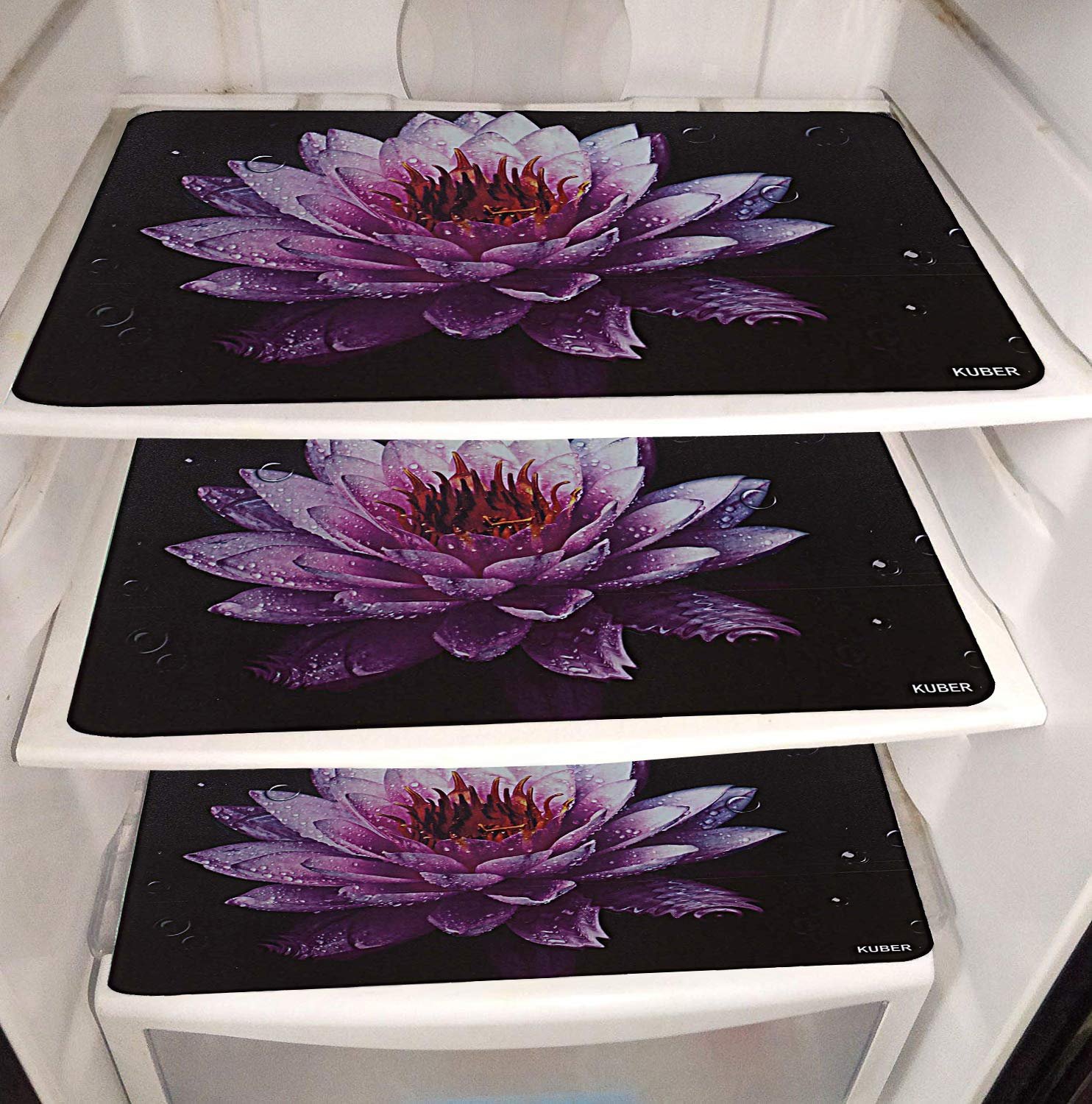 Kuber Industries Floral Lotus Printed PVC 6 Pieces Refrigerator Drawer fridge mat