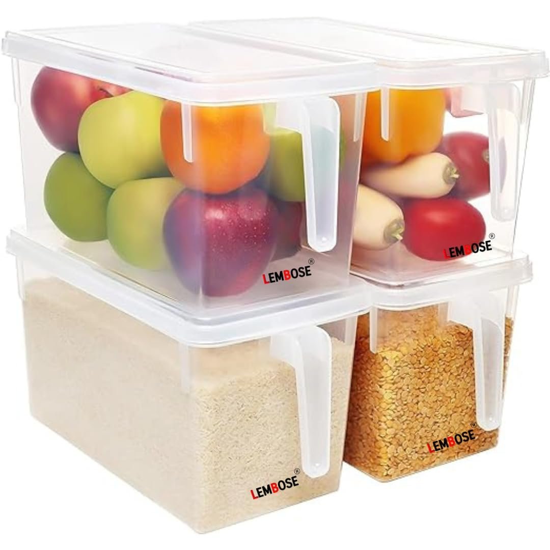 LEMBOSE Plastic Fridge Storage Refrigerator Organizer Container Square Handle Food fridge organizer